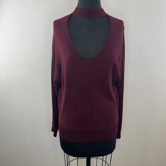 SPLENDID Red Wine Scoop Choker Neck Long Sleeve Tunic Sweater Pullover Knit S - Picture 2 of 8
